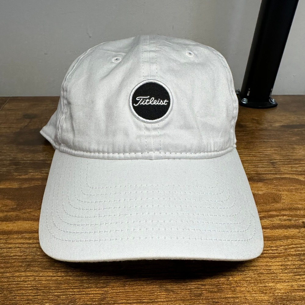 Titleist Golf Hat White Adjustable Strapback Baseball Cap Black Circle Logo Logo